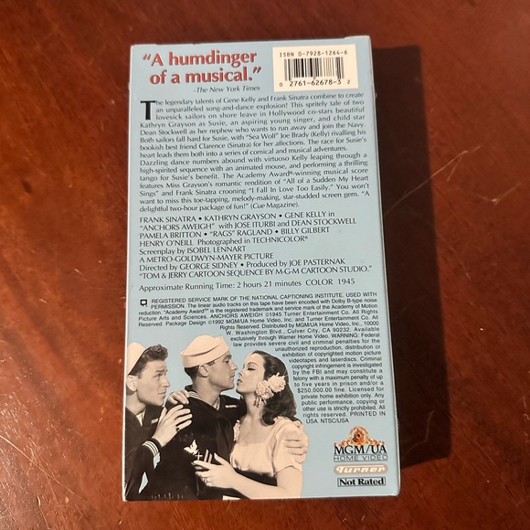 Anchors Aweigh VHS New Sealed MGM Musicals Remastered Edition 1992 Sinatra Kelly - Picture 10 of 10